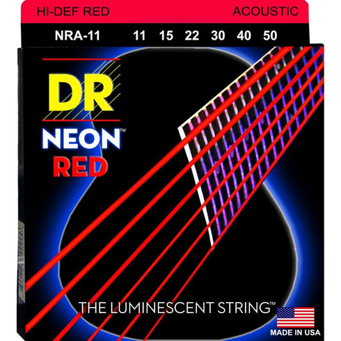 DR Neon Red NRA-11 Acoustic Guitar Strings - Custom Light